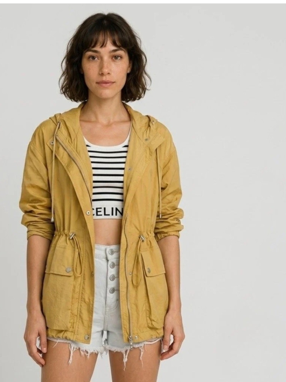 Chocolate Mustard Yellow Hooded Utility Jacket